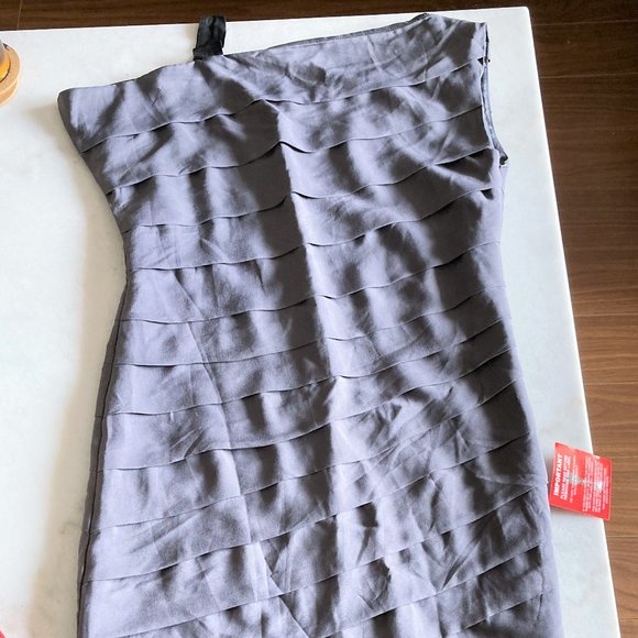 New! NWT Asos tiered asymmetrical one shoulder dress (purple / cement, neutral) - Picture 1 of 6